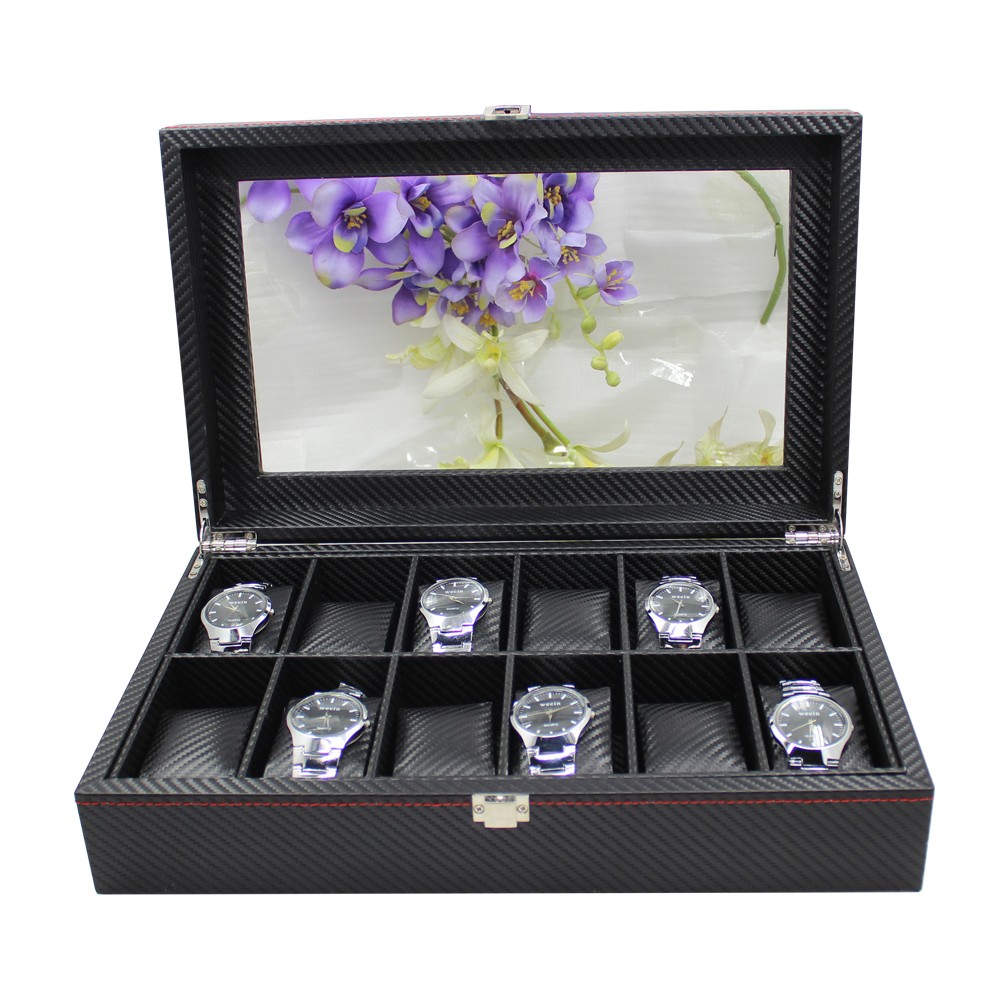 Black Leather Watch Box Wholesale Price For 12 Watches Display