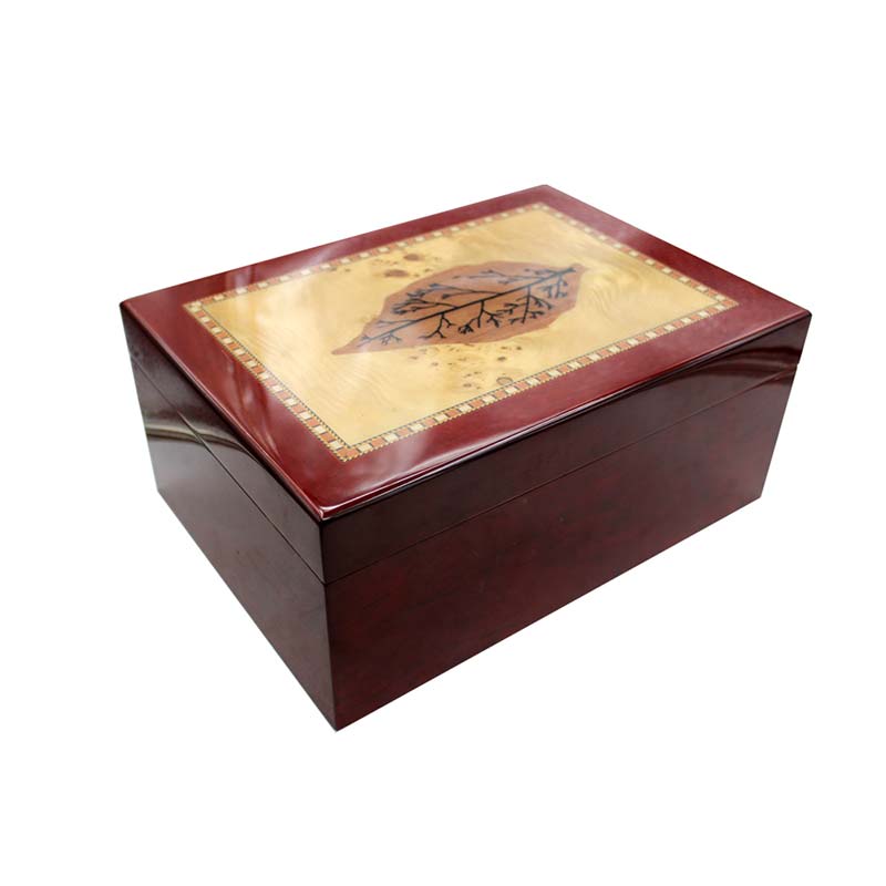 Humidity Control Ebony Wood Veneer Humidor for 50-60 Cigars