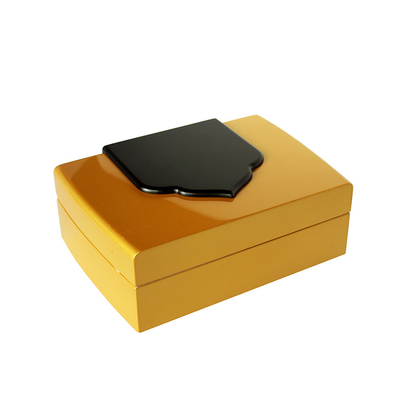 High Quality Glossy Golden 3ml Wood Hinged Perfume Box Supplier in China