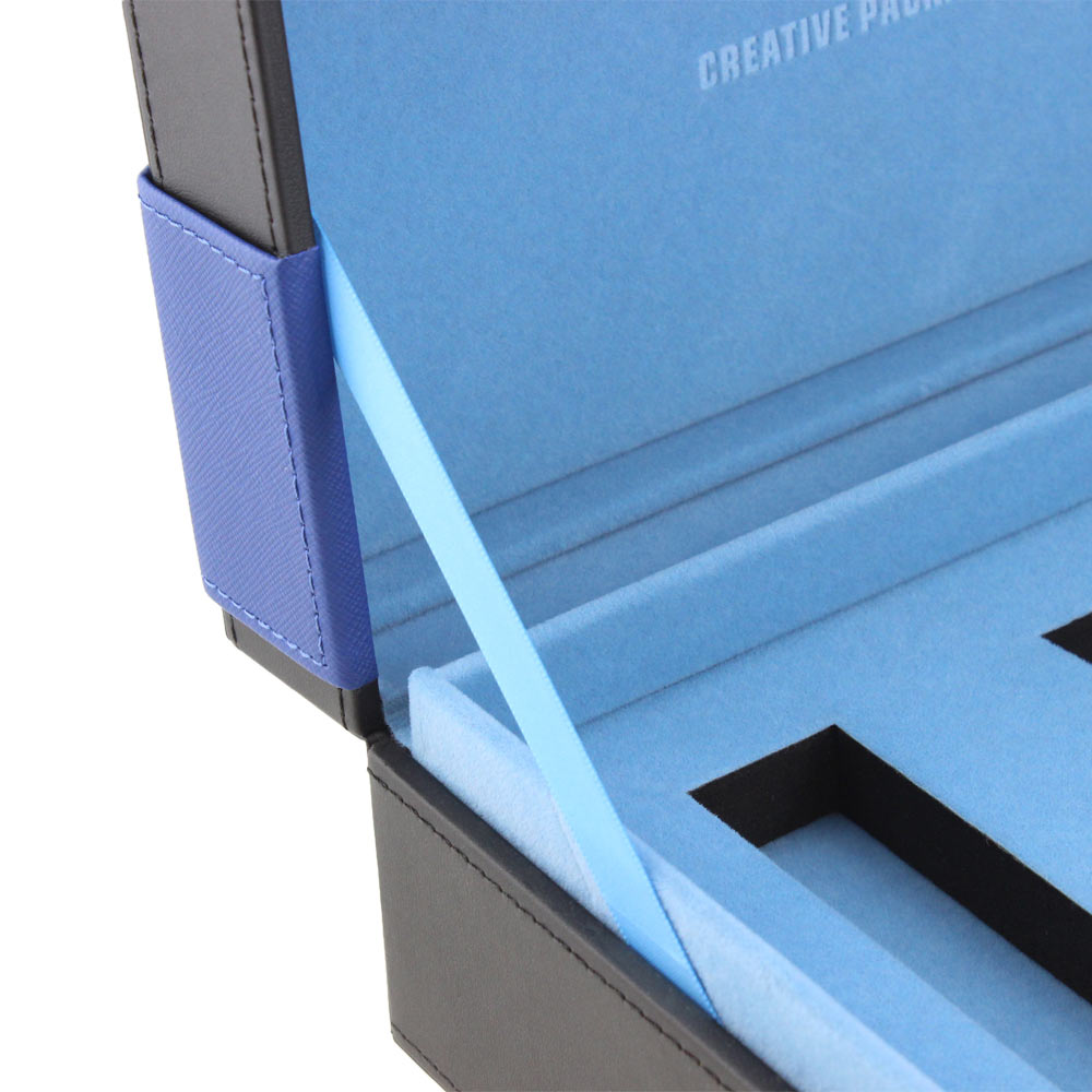 Luxury Classy Cardboard Surprise Custom Logo Blue Three Bottles Leather Perfume Gift Box Package  Factory