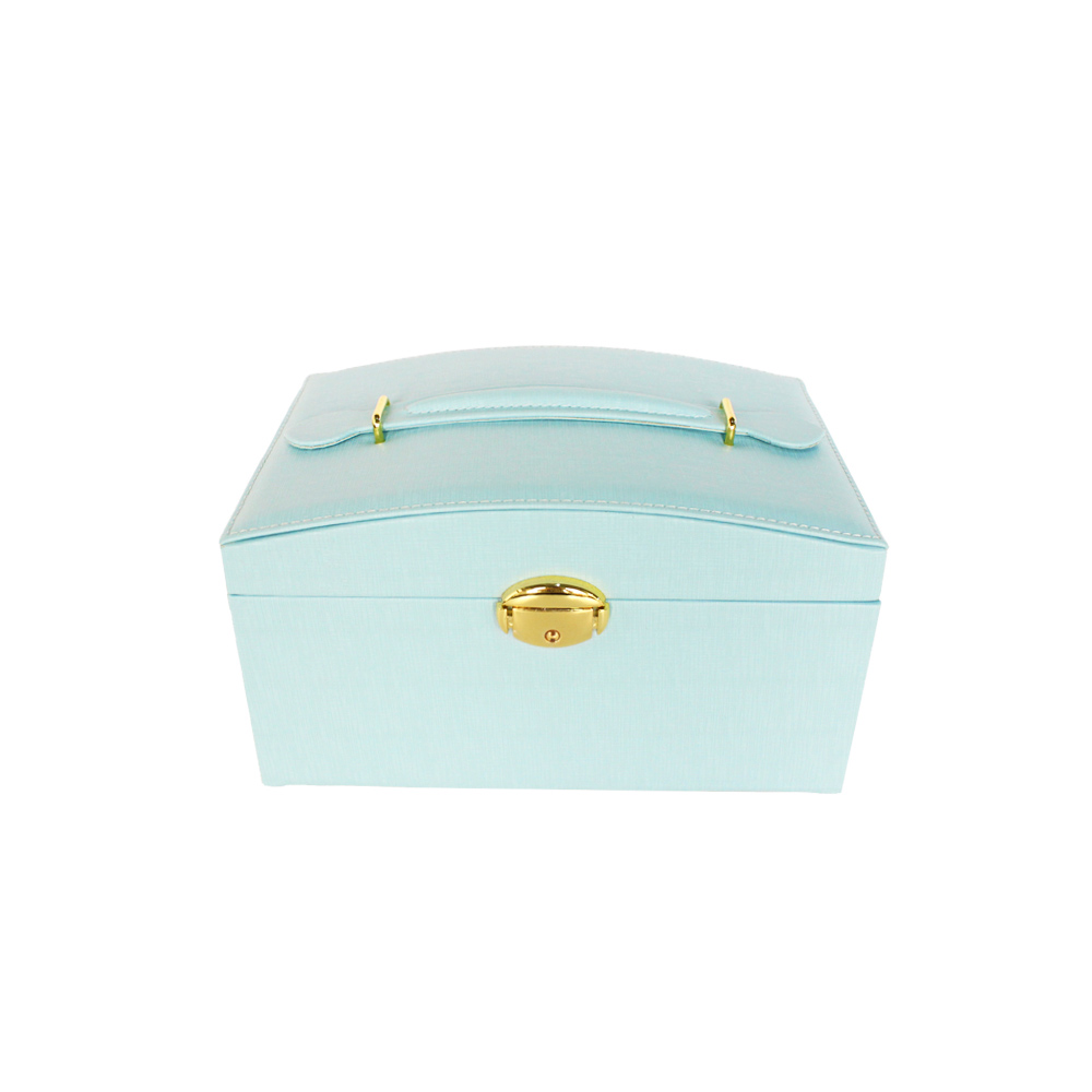 Blue Pu Jewelry Packaging Box With Key Handmade Jewelry Display Organizer Box With HD Mirror