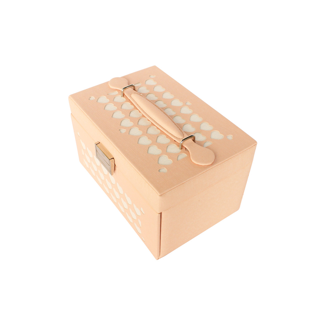 Pink Color Pu Leather Birthday Jewellery Gift Box With Lock Mother'S Day Gift Custom Jewelry Box