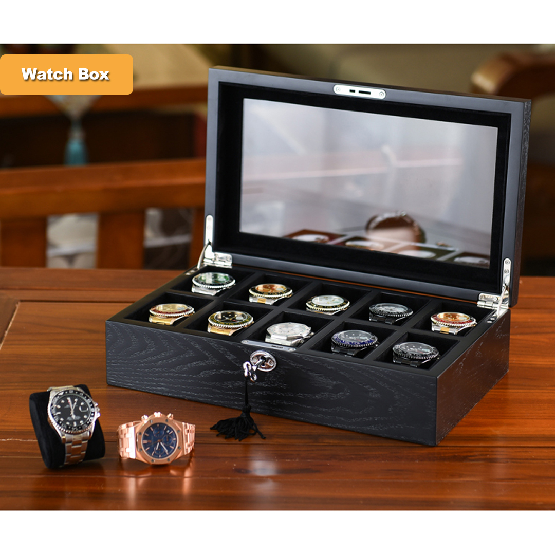 Custom logo 6 12 24 slots luxury pu leather gift packaging watch storage box black single watch case band strap display box